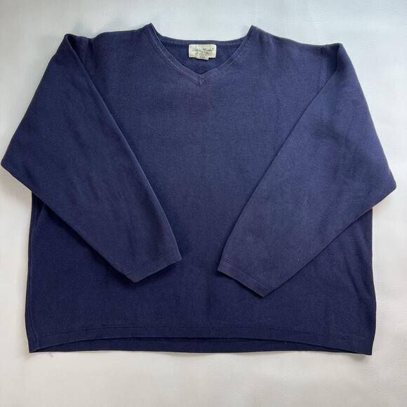 Eddie Bauer Pullover Long Sleeve Sweater Mens Blue V Neck 100% Cotton Sz. XXL - Picture 1 of 10